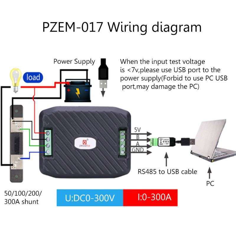 Jual Pzem-017 Dc 9v-300v 300a Shunt Modbus Kabel Usb Interface Modbus 0 ...