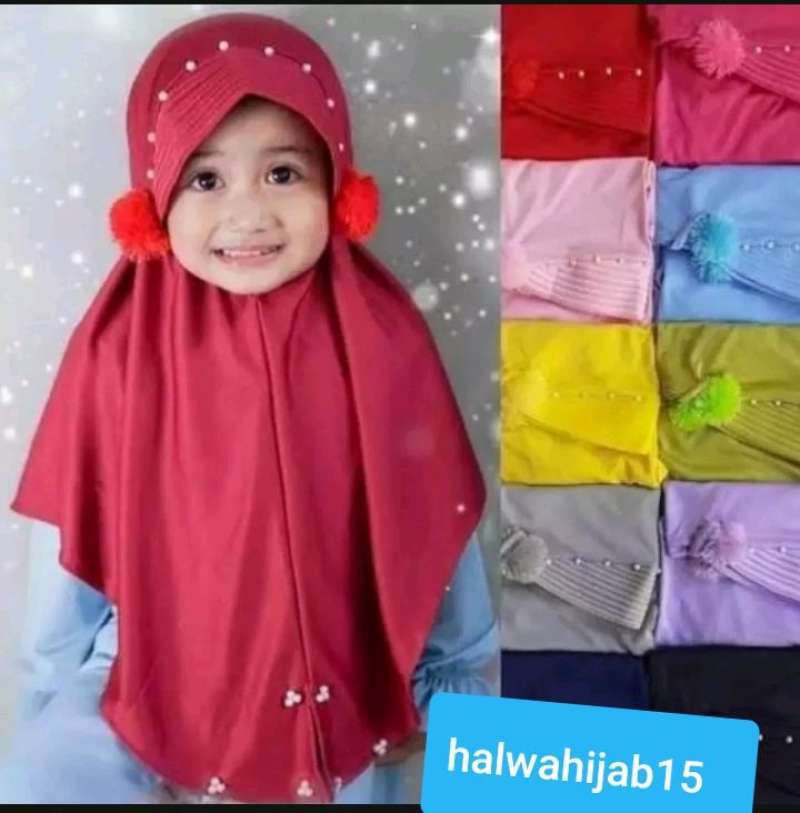 Promo Jilbab Hijab Kerudung Anak Paud TK Model Pompom    - Merah di Seller