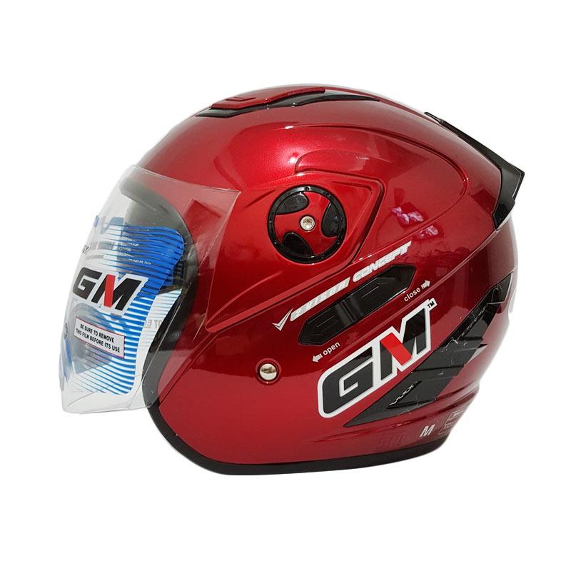 Jual GM Interceptor Solid Double Visor Helm Halfface Red di Seller