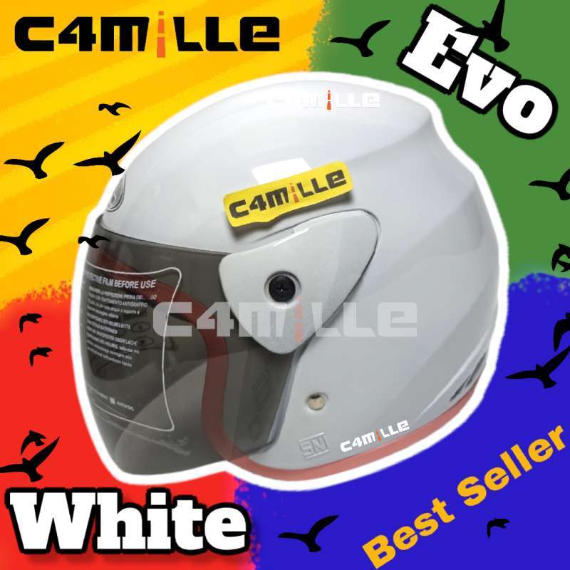 Promo HELM EVOLUTION POLOS WHITE GLOSS HALF FACE MODEL GM EVO Diskon 30