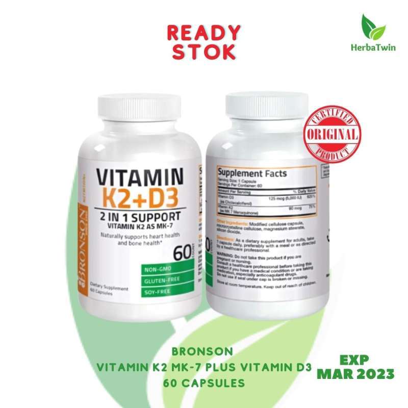 Jual READY STOK Bronson Vitamin K2 MK7 Plus Vitamin D3 60 Capsules