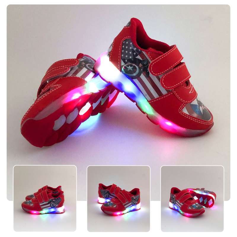 Jual Sepatu Anak Sekolah Avenger Kapten Amerika Import Murah Lampu LED