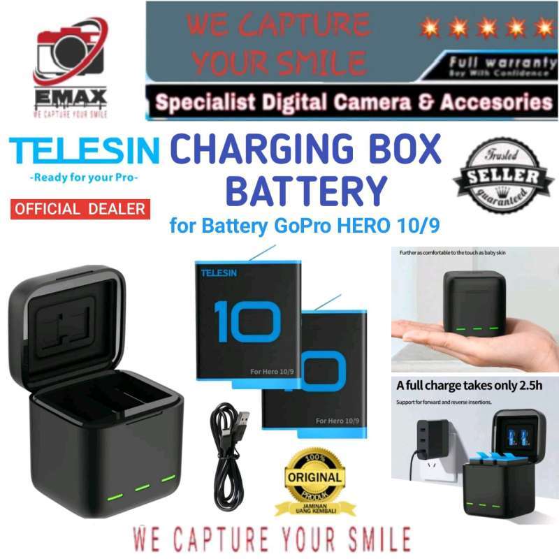 Jual TELESIN Battery Charging Box 3 Slot Charger Storage Box + 2