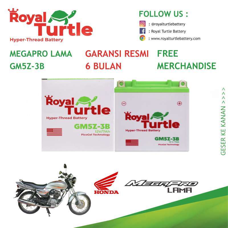 Jual Aki Motor Honda Megapro Lama / Primus ROYAL TURTLE GM5Z3B Accu