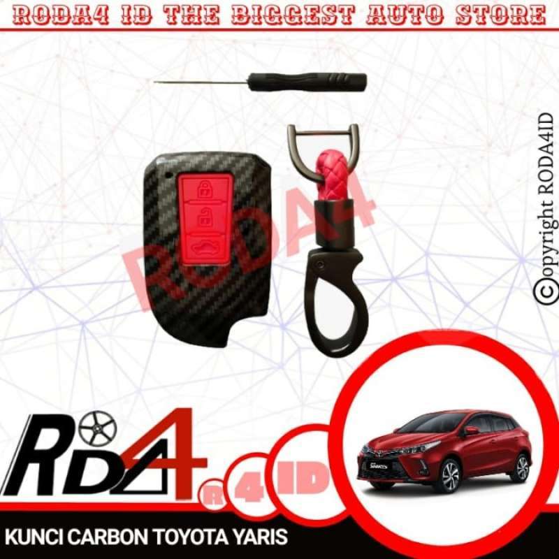 Jual ORIGINAL ALL NEW TOYOTA YARIS COVER CASE KUNCI REMOTE SMART CARBON Merah di Seller