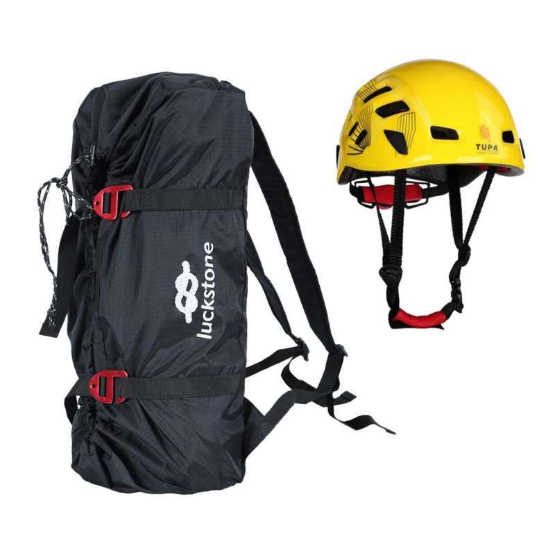 Jual Folding Climbing Rope Bag Gear Equipment Backpack with Safety Helmet Yellow di Seller