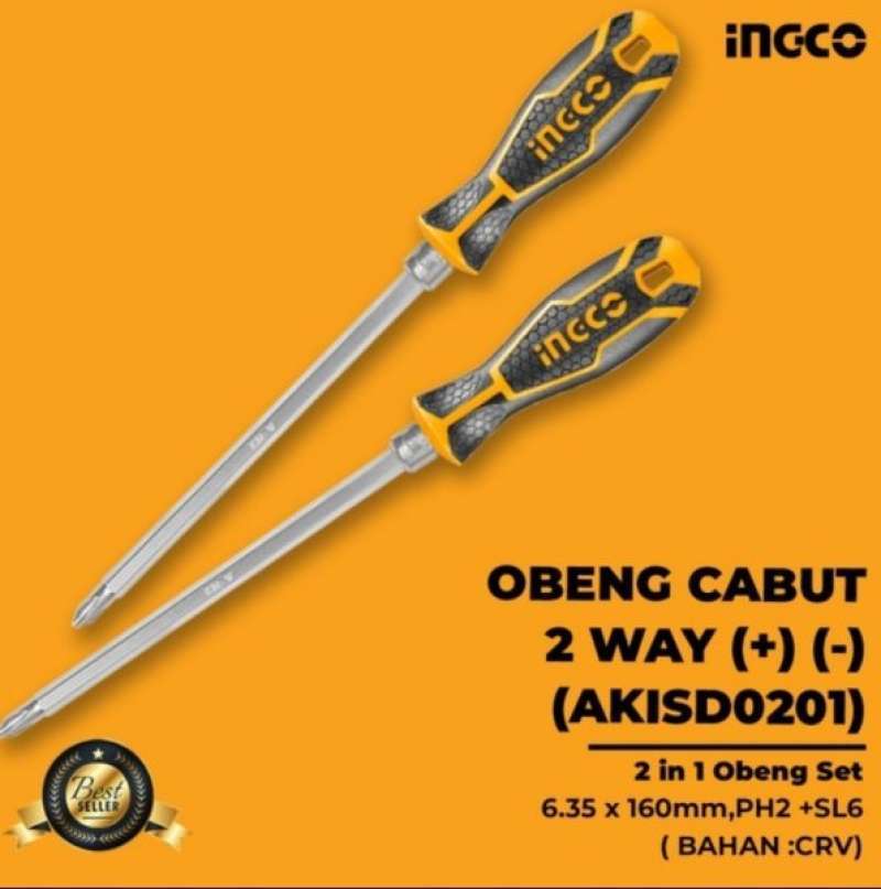 Jual Obeng Bolak Balik 2in1 Min Plus Minus PH2 SL6 INGCO AKISD0201 2 ...