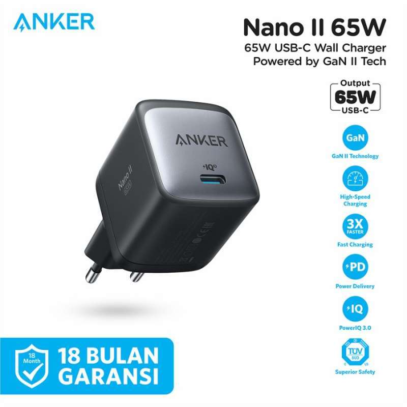 Anker Nano II 65W USB-C Oplader – Compact, GaN II Technologie, Snellaad, Geschikt Voor MacBook, IPhone, Samsung, IPad En Meer (zwart)