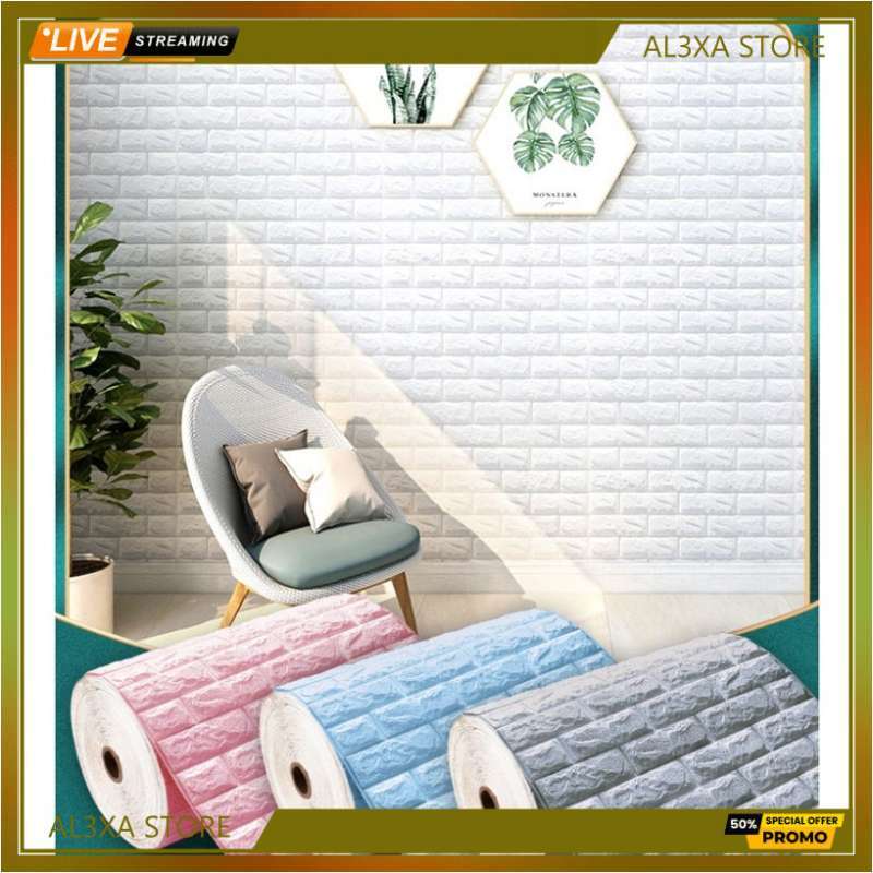 Jual Wallpaper 3D Foam Brick Motif 35X38.5 Cm Diy Self di Seller