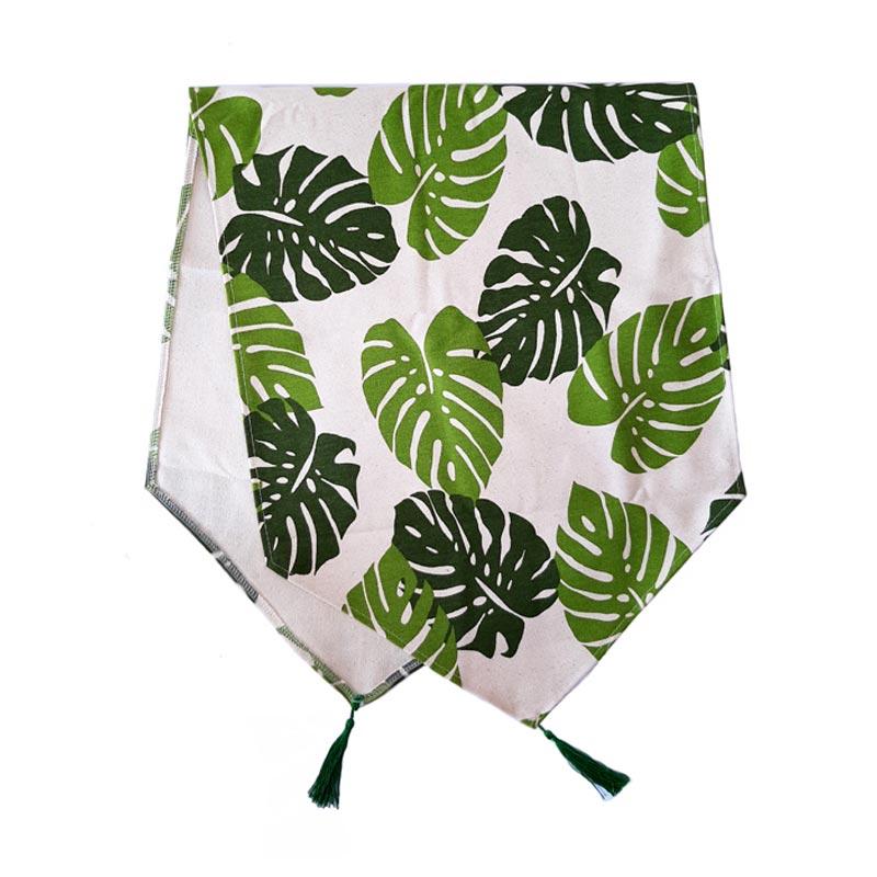 Jual FS Ellenov Table Runner Bahan Kanvas Tebal Daun Hijau Taplak