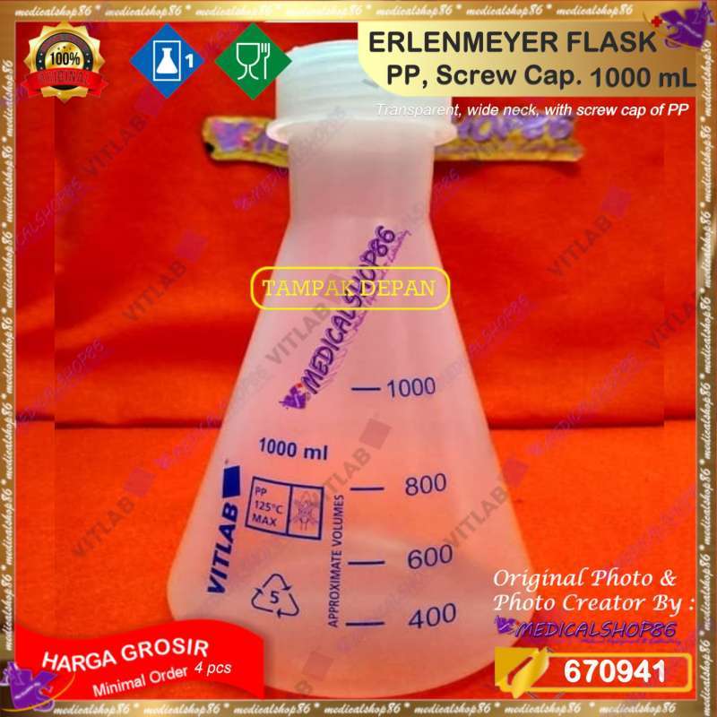 Jual ERLENMEYER FLASK, PP, 1000 mL, Screw Cap. VITLAB di Seller