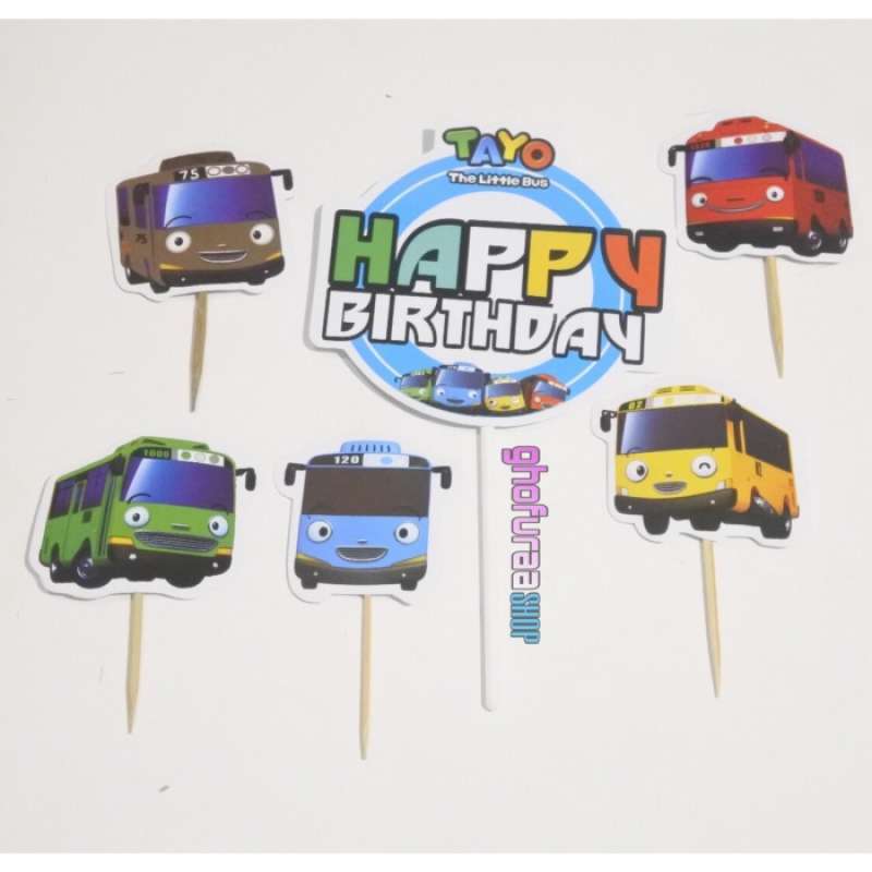 Jual Hiasan kue ulang tahun Tayo 1 pak- Topper cake happy birthday