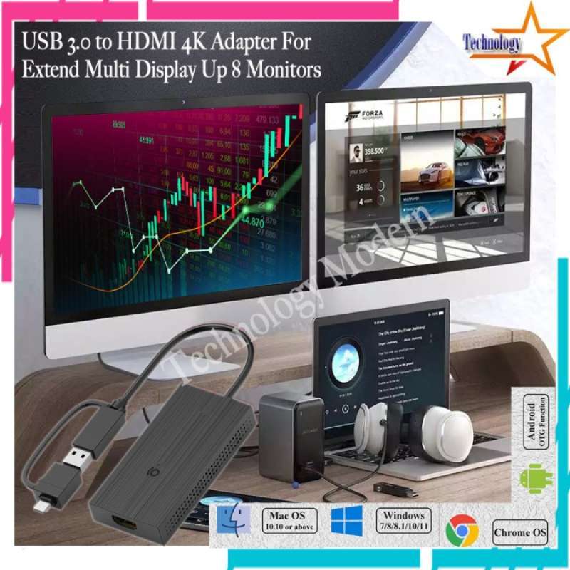 Jual USB 3.0 to HDMI 4K Adapter For Extend Multi Display Up 8 Monitor