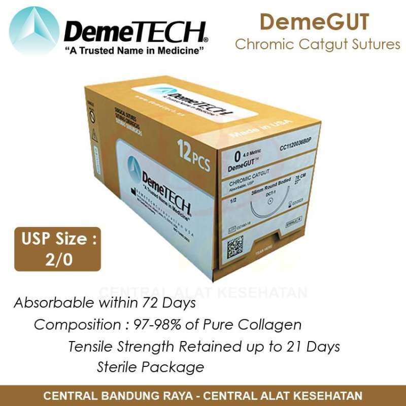 Jual DEMETECH DemeGUT Catgut Chromic Sutures | Ukuran 2/0 | Isi 12 pcs ...