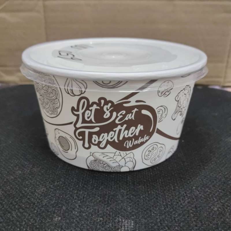 Jual Paper Bowl 650 Ml ( 22 Oz ) Motif / Mangkok Kertas + Tutup Isi 25 
