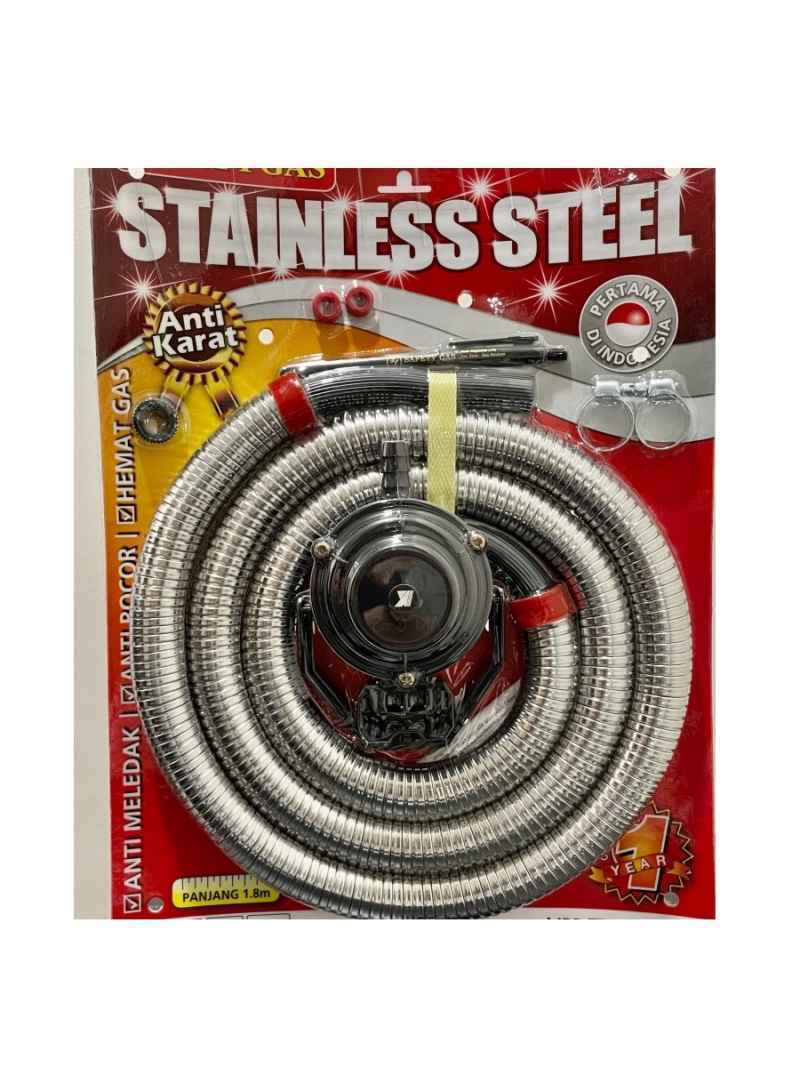 Jual SELANG PAKET REGULATOR GAS LPG KATSURA VKLC2 SAFETY STAINLESS