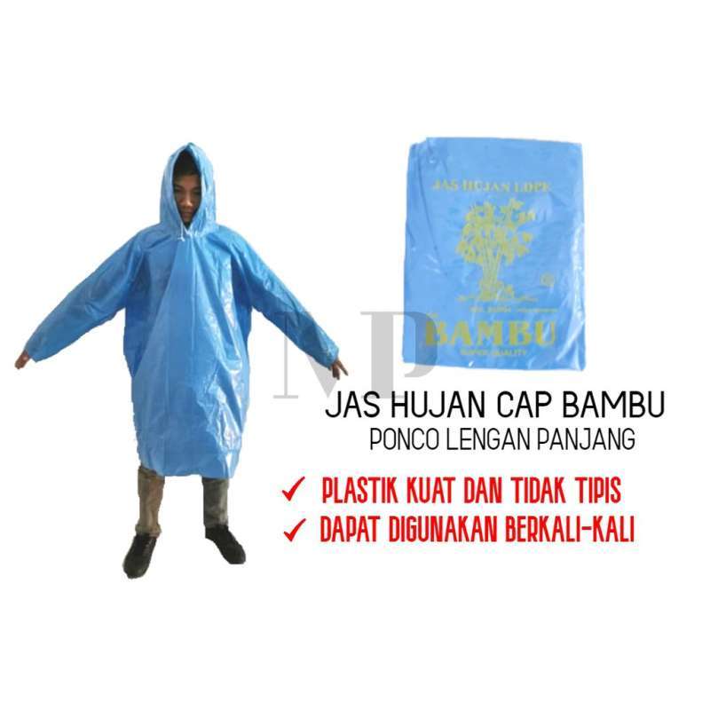 Jual Jas Hujan Plastik Ponco LDPE Cap Bambu Lengan Panjang Kresek Tebal