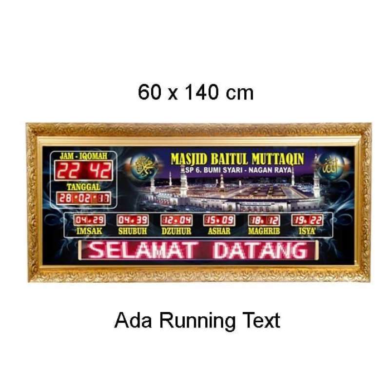 Jual Jam Masjid Digital Waktu Sholat Running Text CUSTOM NAMA 60 x 140