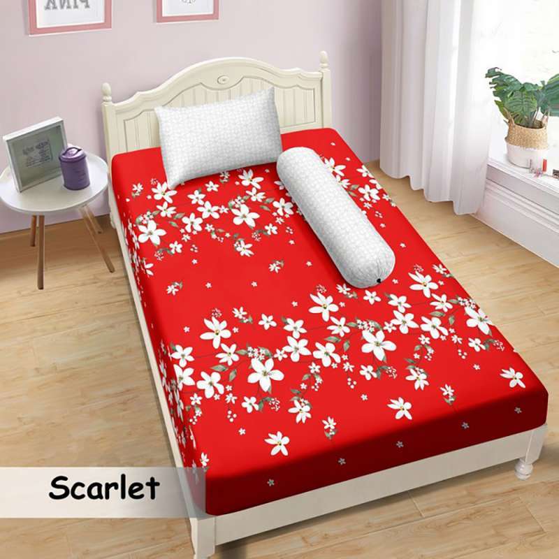 Promo Lady Rose Motif Scarlet Set Sprei Red [Single] Diskon 37 di