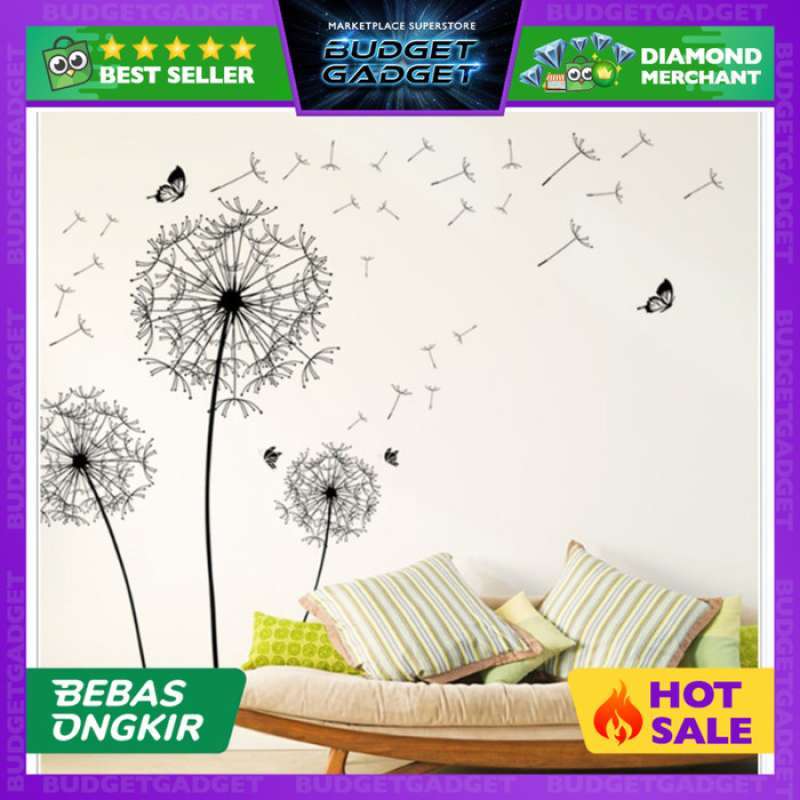 Promo Sticker Wallpaper Dinding Black Dandelion Bahan Plastik PVC