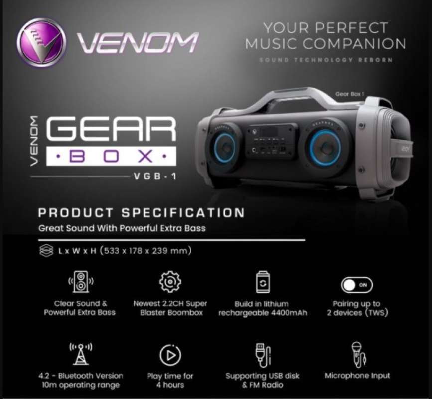 Promo VENOM VGB1 ORIGINAL Venom Gearbox Speaker Bluetooth Power Full