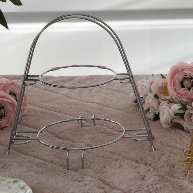 Jual Two Tier Cake Stand White Gold Tempat Kue Dua susun Saint James klasik di Seller Dapuraku