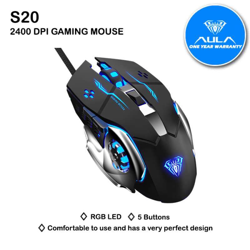 Jual Mouse Gaming AULA S20 2400DPI RGB Driver Macro Software di