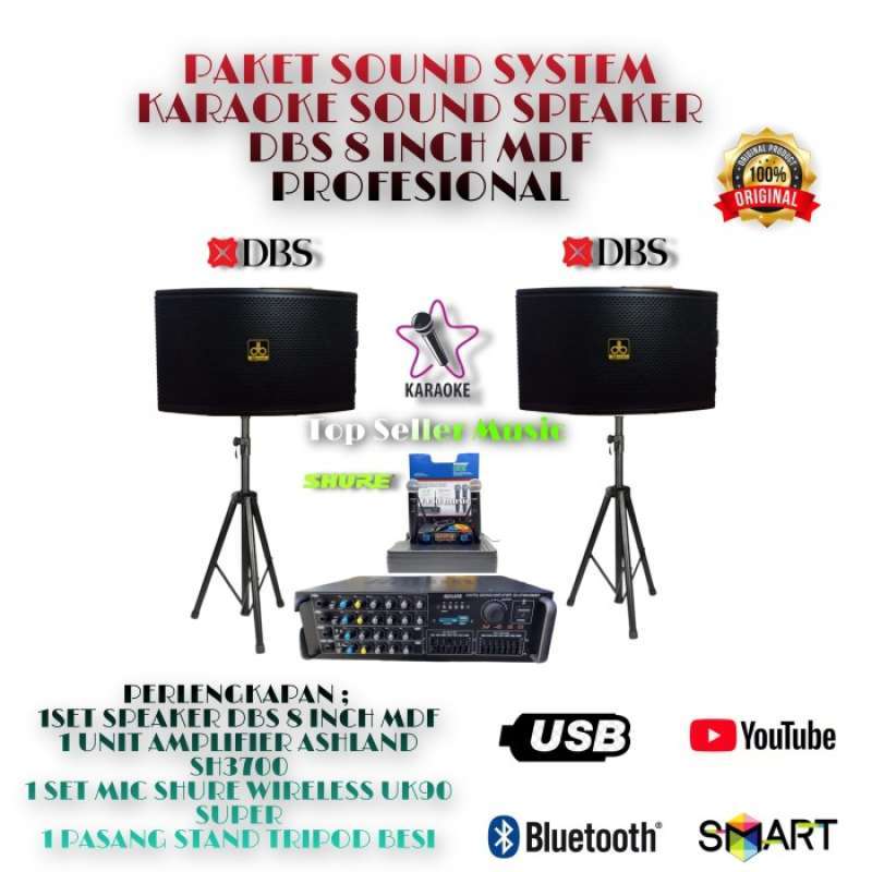 Promo PAKET SOUND SYSTEM KARAOKE DBS SPEAKER 8 INCH MDF FULL BASS AMPLIFIER Diskon 23 di Seller