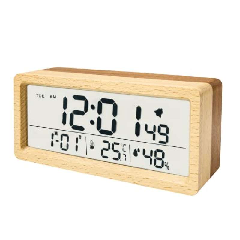 Jual Everwood LCD Wooden Battery Operated Digital Alarm Clock with
