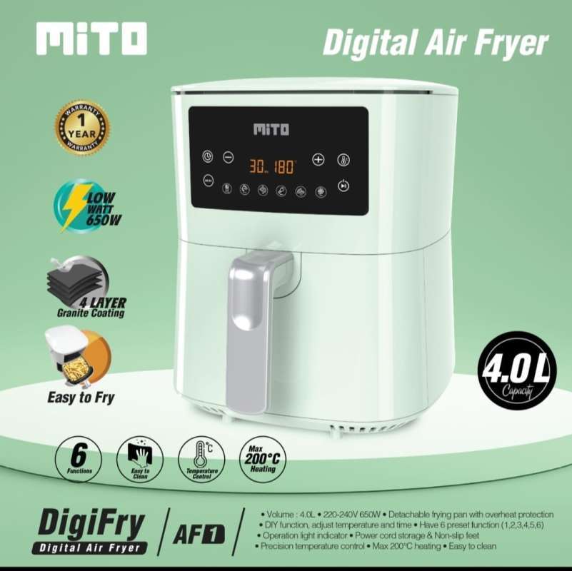 Jual MITO DIGIFRY DIGITAL AIR FRYER AF1 / AF-1 [4 LTR] LOW WATT - HIJAU