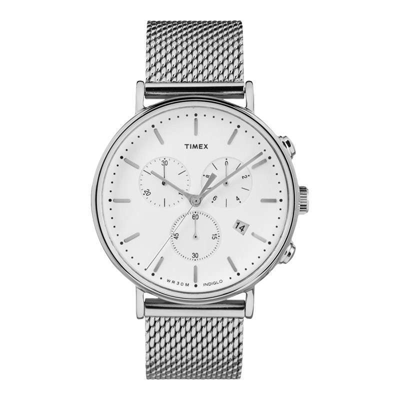 Jual Timex Fairfield TW2R27100 Chronograph Men White Dial Mesh Stainless Steel Strap