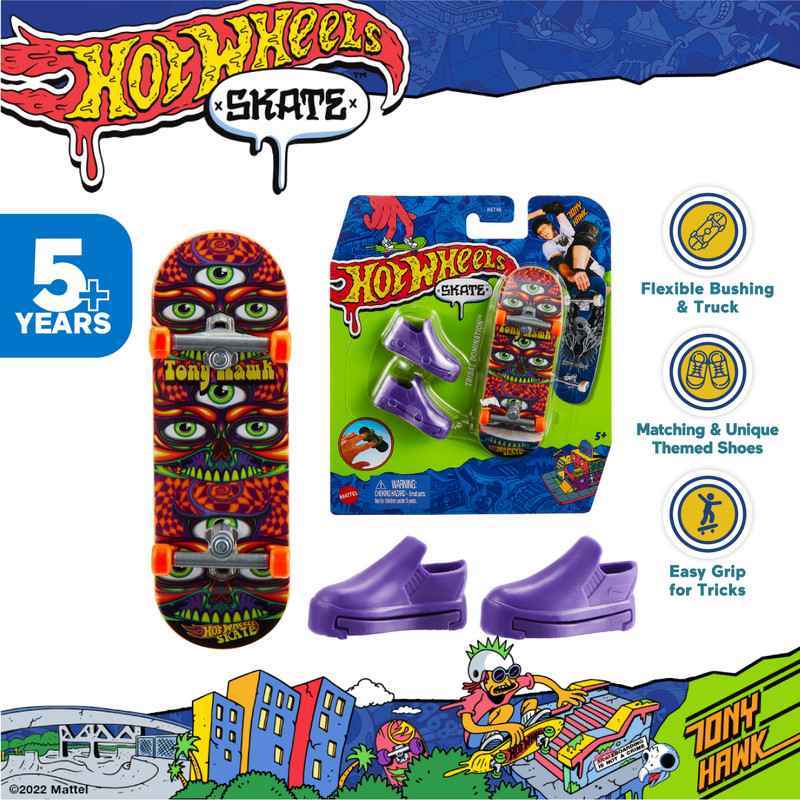 Hot Wheels Skate Fingerboard & Shoes – Tony Hawk Tricked Out Pack – Planche à Doter Fingerskate Avec Chaussures