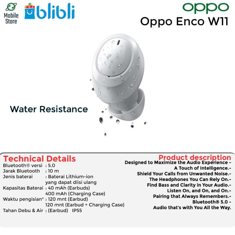 Jual Oppo Enco W11 Earbuds Wireless - Garansi Resmi Online