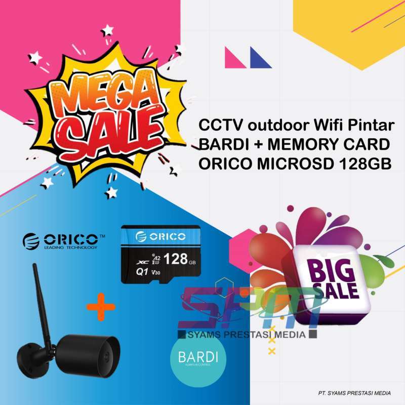 Jual CCTV outdoor Wifi Pintar BARDI + MEMORY CARD ORICO MICROSD 128GB