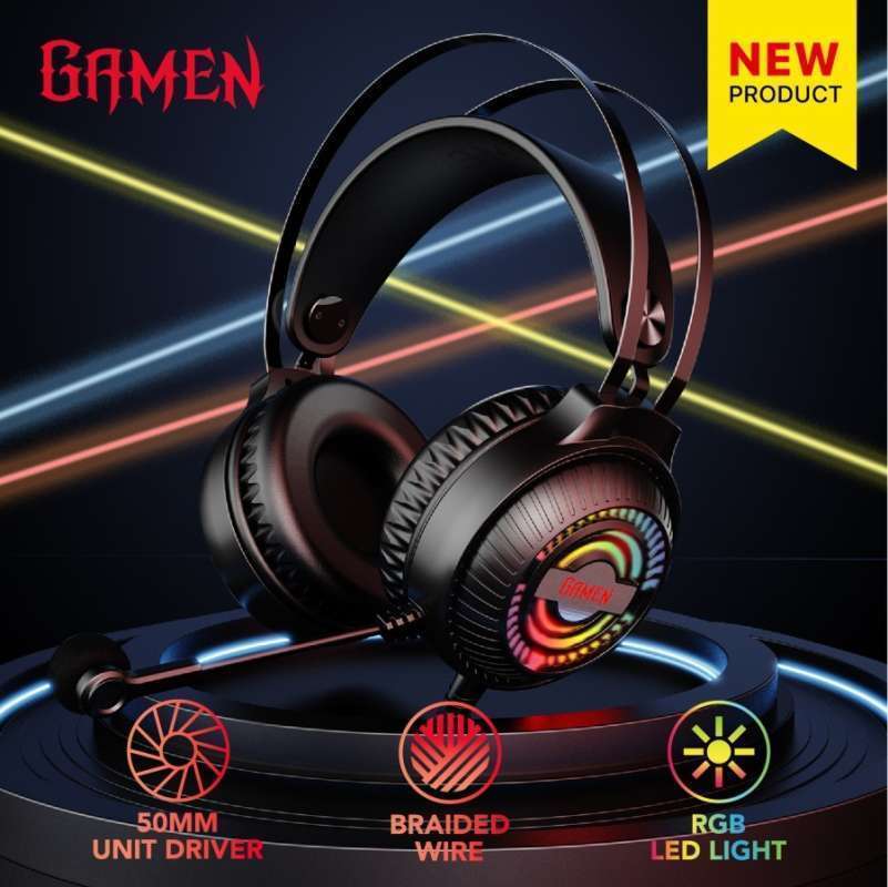 Promo TERMURAH.. !! Headset Gaming GAMEN GH2100 Headphone RGB LED Light Wire Audio Jack / NEW