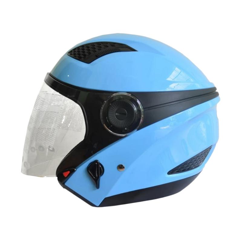 Jual Zeus ZS610K Polos Double Visor Helm Half Face Biru Muda di