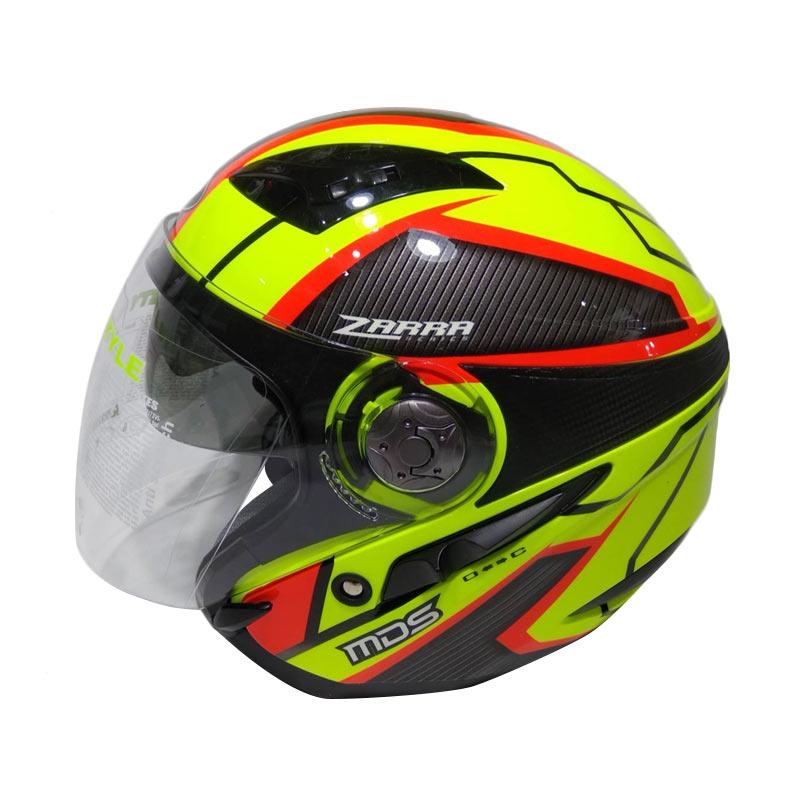 Jual MDS Zarra Motif 1 Double Visor Helm Half Face Yellow Fluo Red