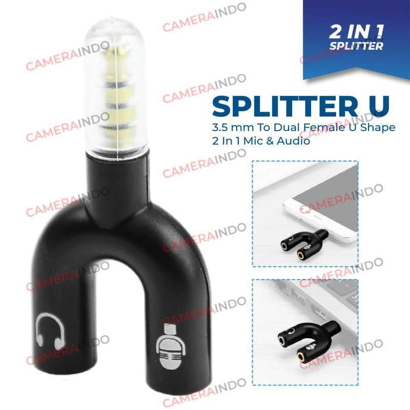 Jual Audio Splitter Jack 3.5mm to dual female U Shape 2in1 Mic & Audio