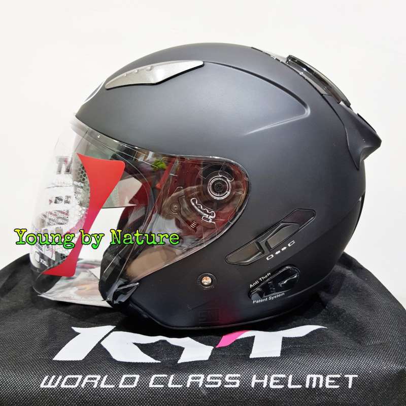 Jual Helm Half Face KYT Galaxy Slide Solid Black Doff Double Visor