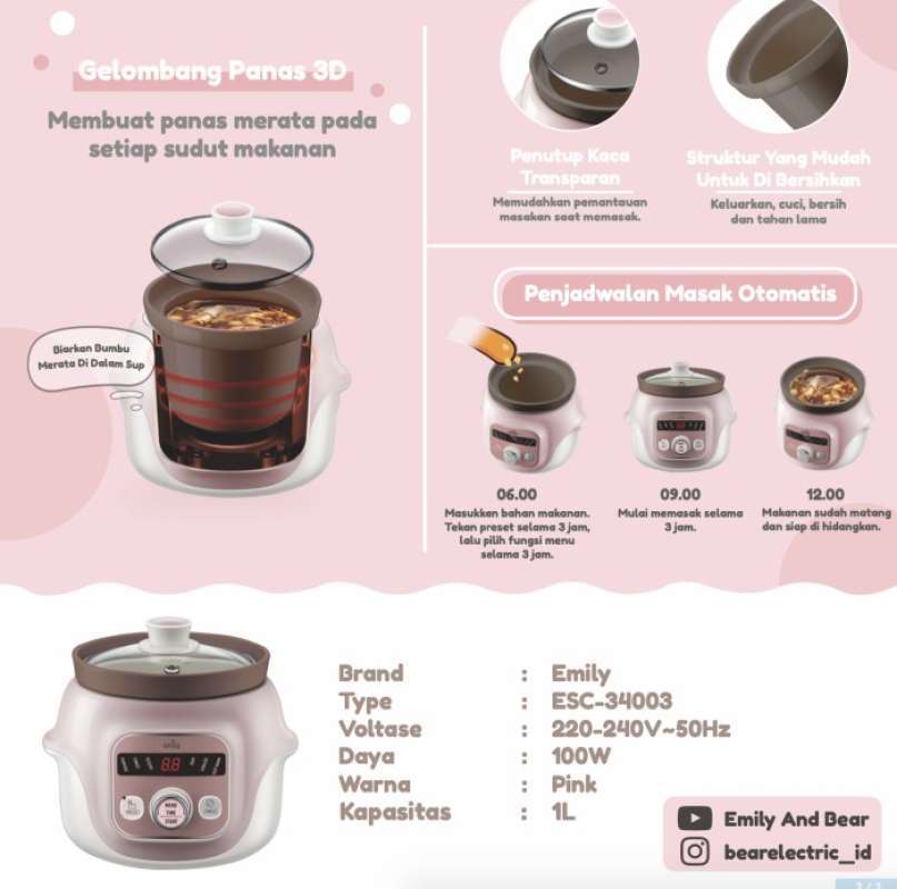 Promo Emily Slow Cooker 08L 1L Clay Pot Claypot Slowcooker Anak Bayi