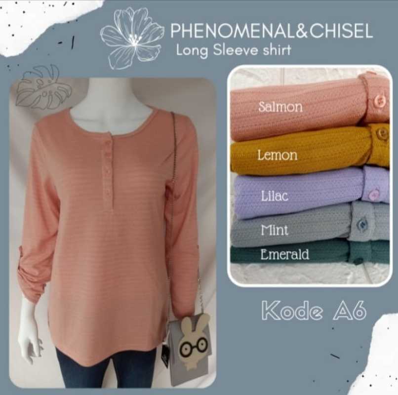 Jual PHENOMENAL Kaos Wanita Lengan Panjang Polos Kerah Kancing Kaos