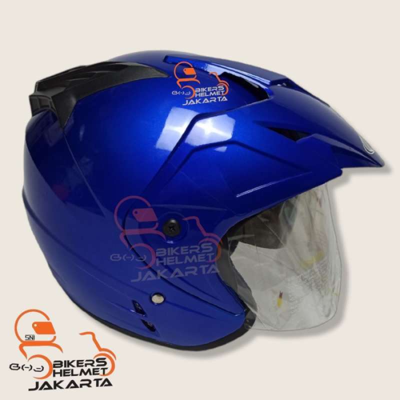 Jual DUKE HELM SOLID BLUE GLOSS DOUBLE VISOR DUA KACA HALF FACE MURAH