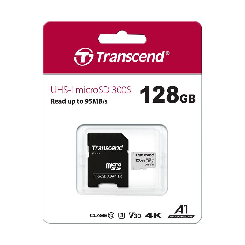 Jual Transcend MicroSDXC 128GB Memory Card with SD Card Adapter 300SA [128GB/ UHS1 U3/ V30