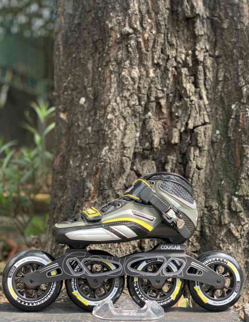 Jual Sepatu Roda Speed Inline Skate Cougar Sr7 Black Yellow Full Set ...