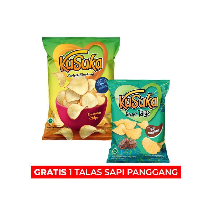 Promo KUSUKA Keripik Singkong Original 180 Gram GRATIS Keripik Talas Sapi Panggang 68 Gram