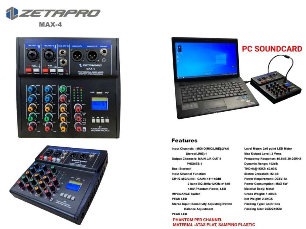 Jual Mixer 4channel PC Recording Interface Zetapro Max 4 Max4 USB
