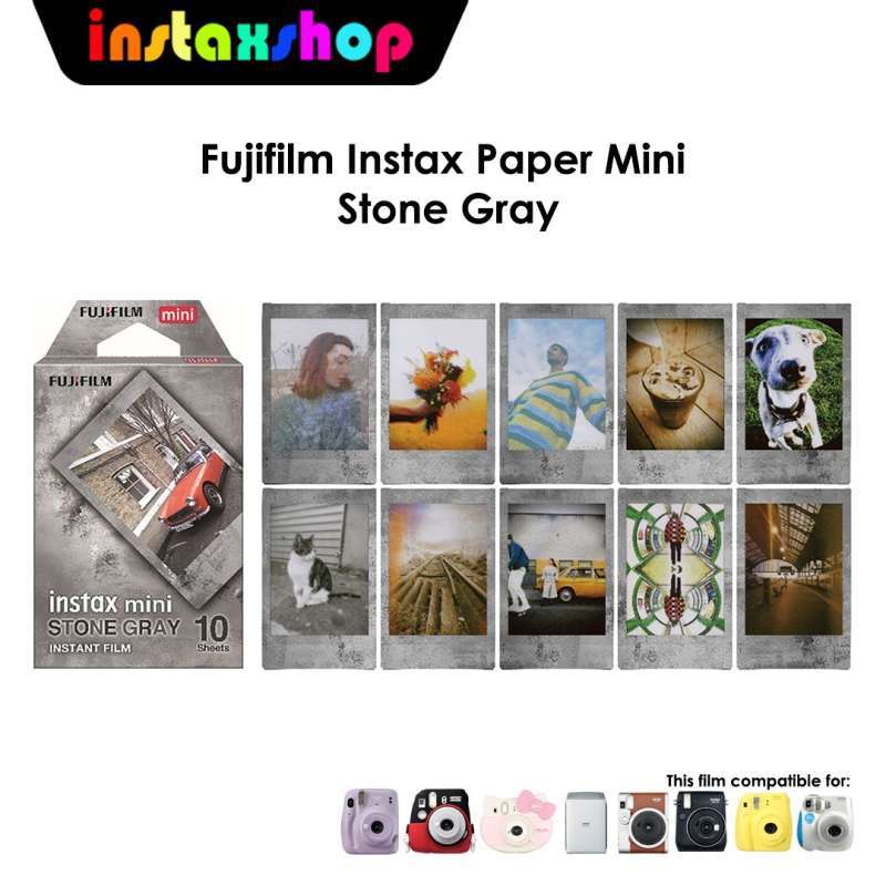 FUJIFILM Instant Mini Stone Gray Film Bundle 20 Shot With BluebirdSales Microfiber Cleaning Cloth, ISO 800, Credit-Card Size, Easy Load For All Instant Mini Cameras & Printers