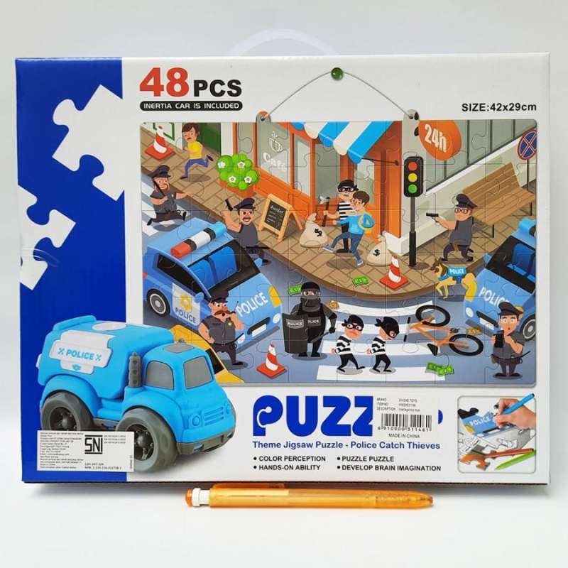 Promo Mainan Anak Puzzle 48 Pcs With Police Car Jigsaw Police Catch