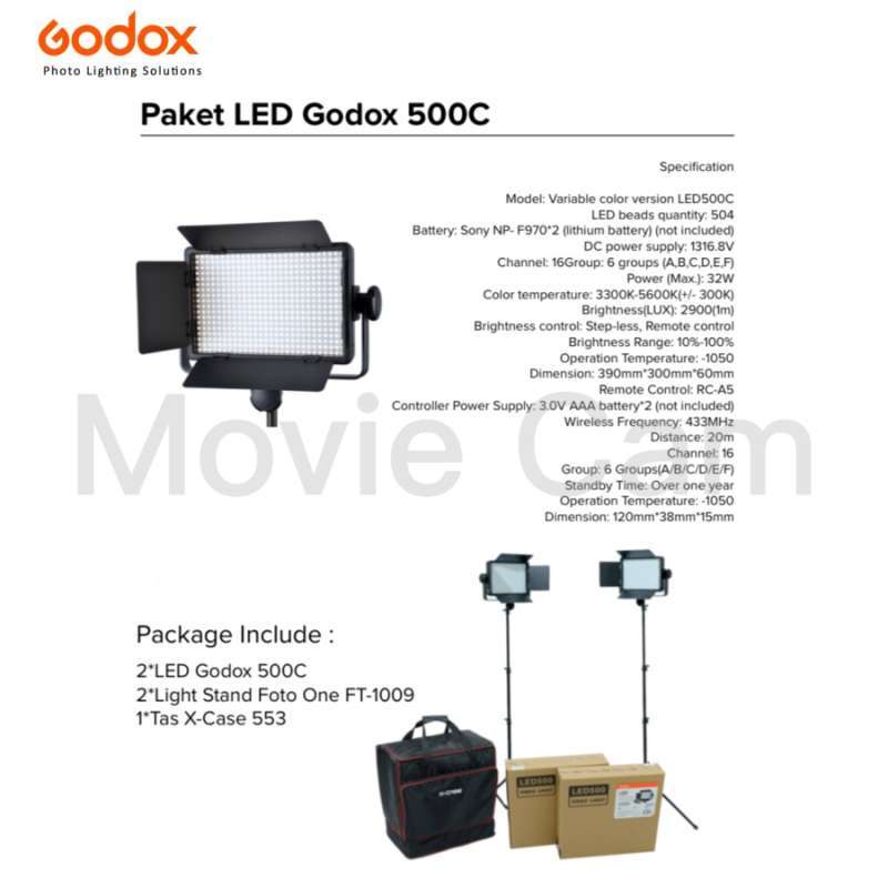 Jual Godox LED500C LED Studio Light Kit with Case di Seller MovieCam