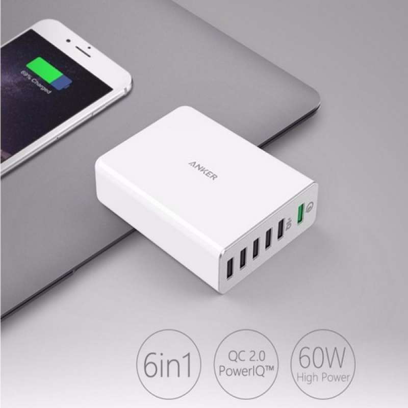 Jual Anker Powerport+ 6 Ports Usb Charger With Quick Charge 2.
